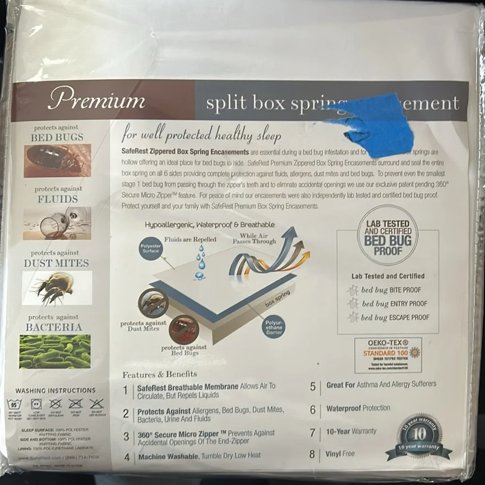NWT safest premium mattress cover split box spring encasement
